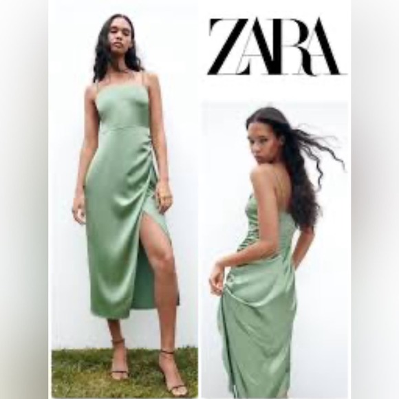 Zara | Dresses | Zara Mint Green Beaded Strap Satin Effect Dress Nwt  Various Sizes | Poshmark